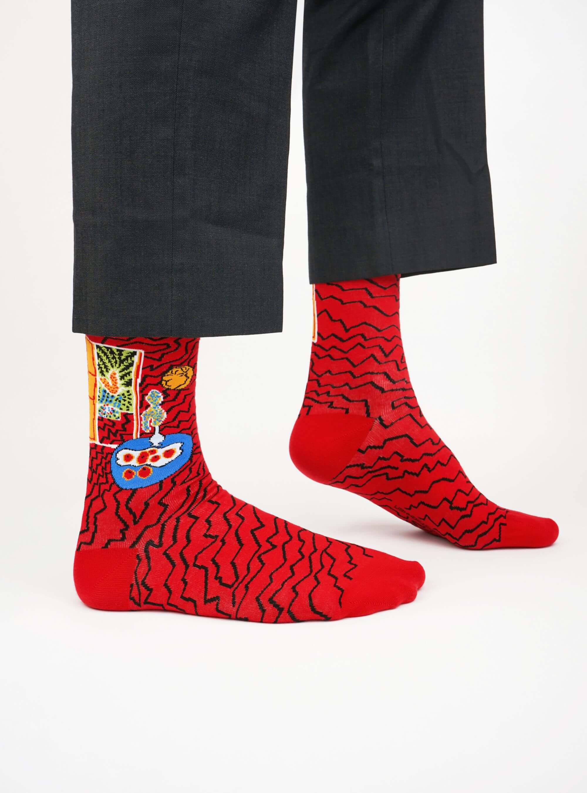 Red interior, still life on a blue table