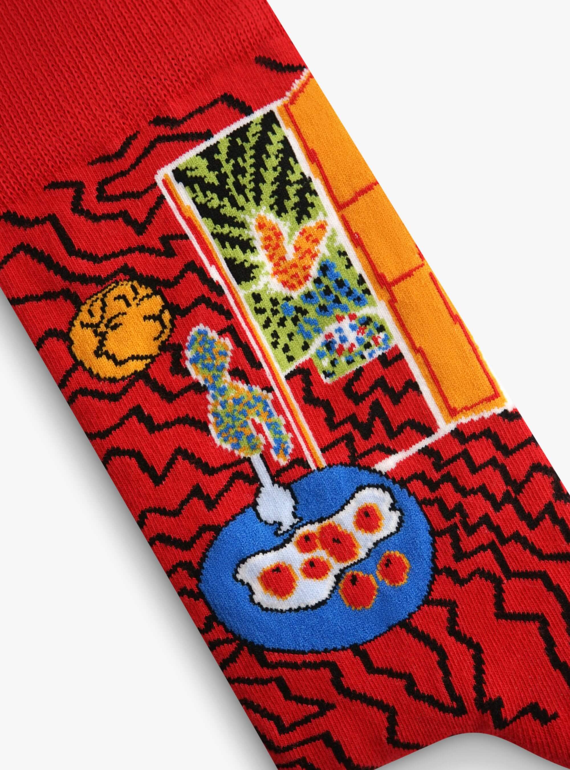 Red interior, still life on a blue table